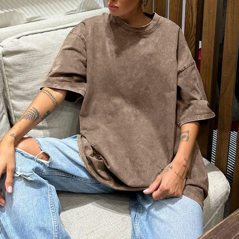 Летняя свободная футболка женская новая однотонная Повседневная Блузка с