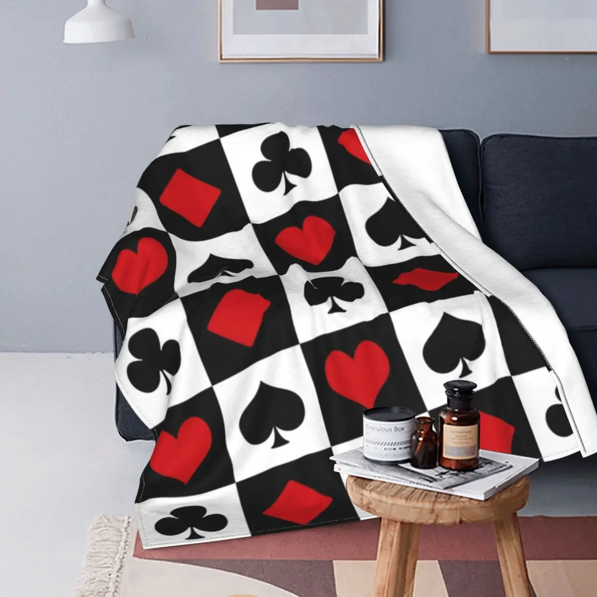 

Playing Card Blanket Hearts Diamonds Clubs Spades Fashion Poker Bedding Geometric Print Throw Blankets Fluffy Soft Home Decor