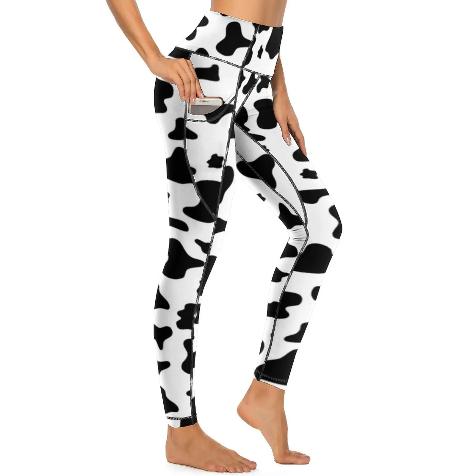 

Funny Farm Yoga Pants Sexy Black White Cow Print Printed Leggings Push Up Fitness Leggins Women Retro Stretch Sports Tights