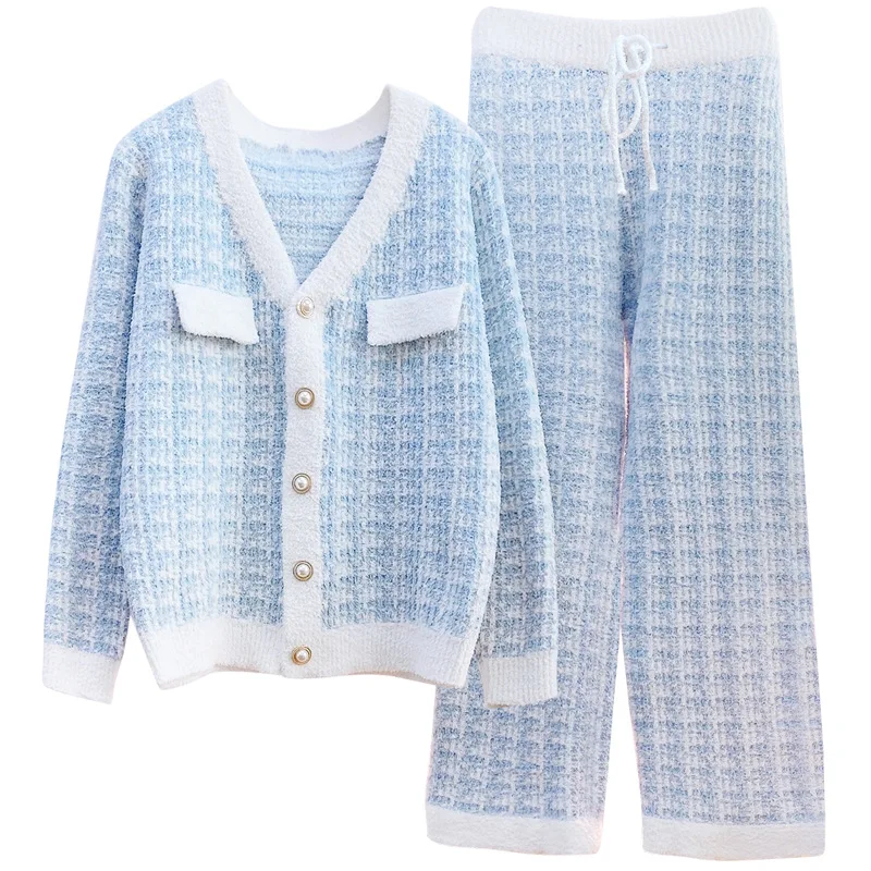 Women Pajamas Set Thickened Velvet Home Clothes Autumn Winter Long-sleeved Plaid Soft Sweet Little Fragrance Warm Sleepwear Pjs