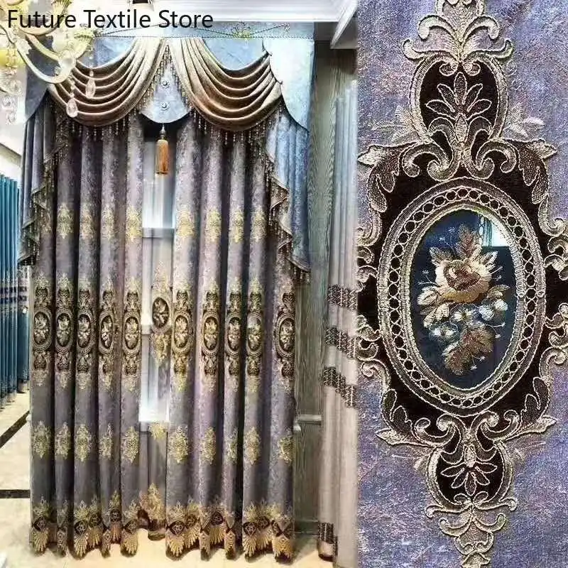 2022 High-end Velvet Gilded Curtains for Living Dining Room Bedroom Blackout High End European style Luxury retro Valance