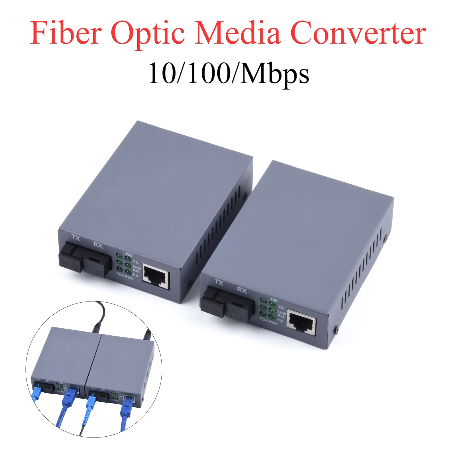 HTB-3100 Fiber Optical Media Converter to RJ45 10/100Mbps Single Mode 20Km UPC/APC SC-Port External Power Supply