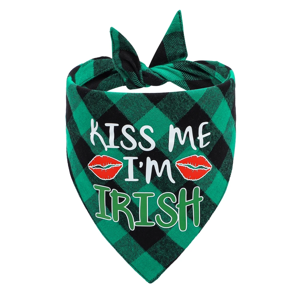 Sucado St. Patrick's Day Irish Dog Bandana Green Plaid Triangle Bibs Scarf Holiday for Small Medium Large Pet Accessories