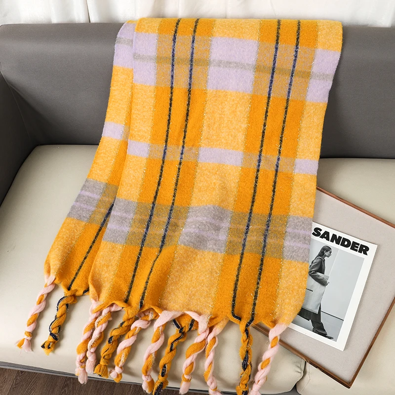 Роскошный клетчатый шарф зимние теплые кашемировые женские шарфы из пашмины с