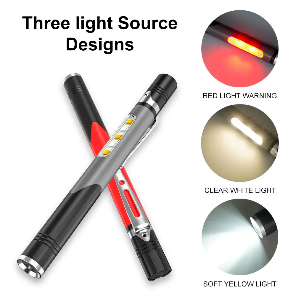 

Mini LED Flashlight Pocket Pen Light Rechargeable Portable Torch with Clip Outdoor Emergency Lighting for Camping Hiking