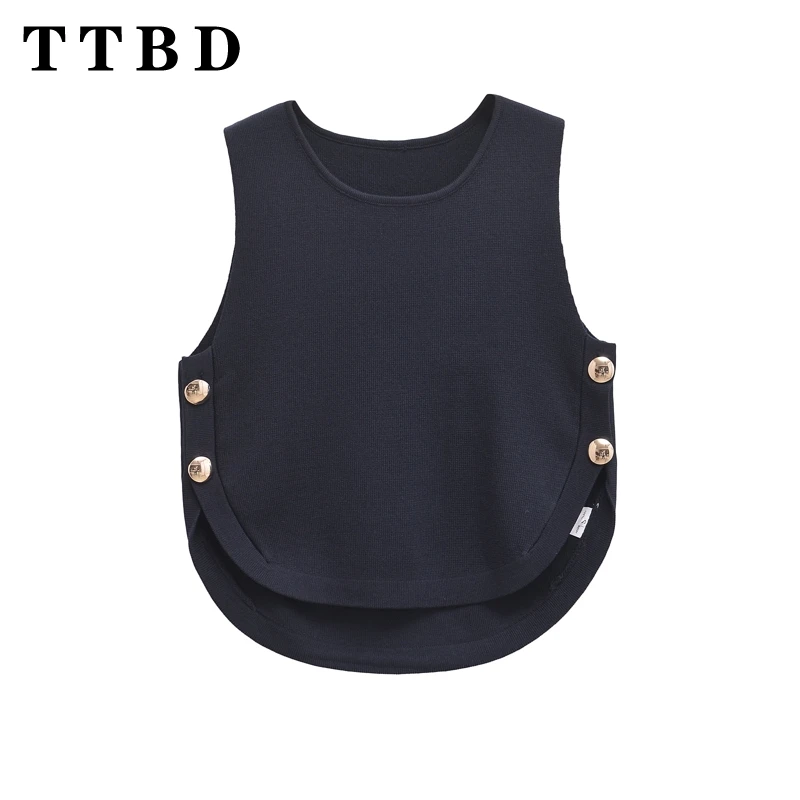 TTBD женская осенняя уличная одежда 2024 однотонный вязаный свитер на пуговицах с