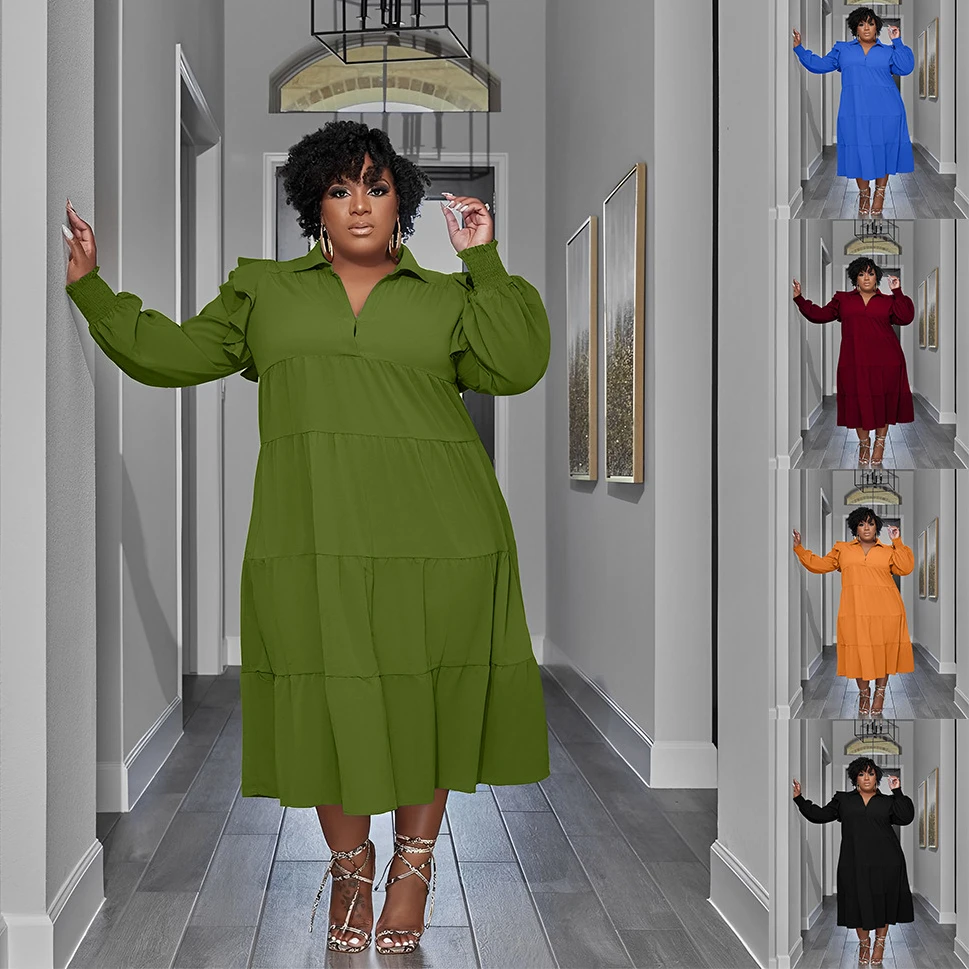 

Plus Size 5XL Women Shirt Dress Solid Color Turn-down Collar Summer Midi Dress Lady Casual Loose Irregular Beach Dress Vestidos