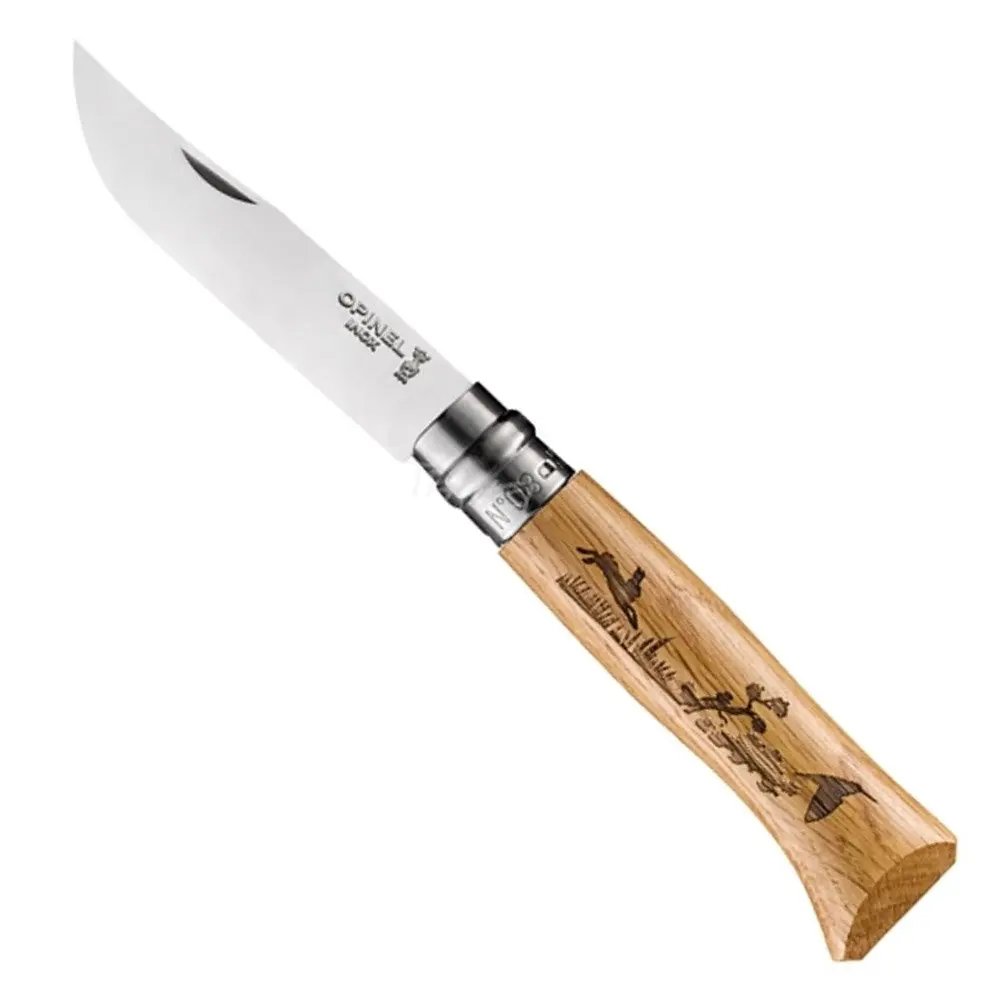 

Opinel Inox No 8 Oak Engraved-Animalia-Hare Stainless Steel Oak Handle Folding Pocket Knife Camping Hiking Outdoor Hunting