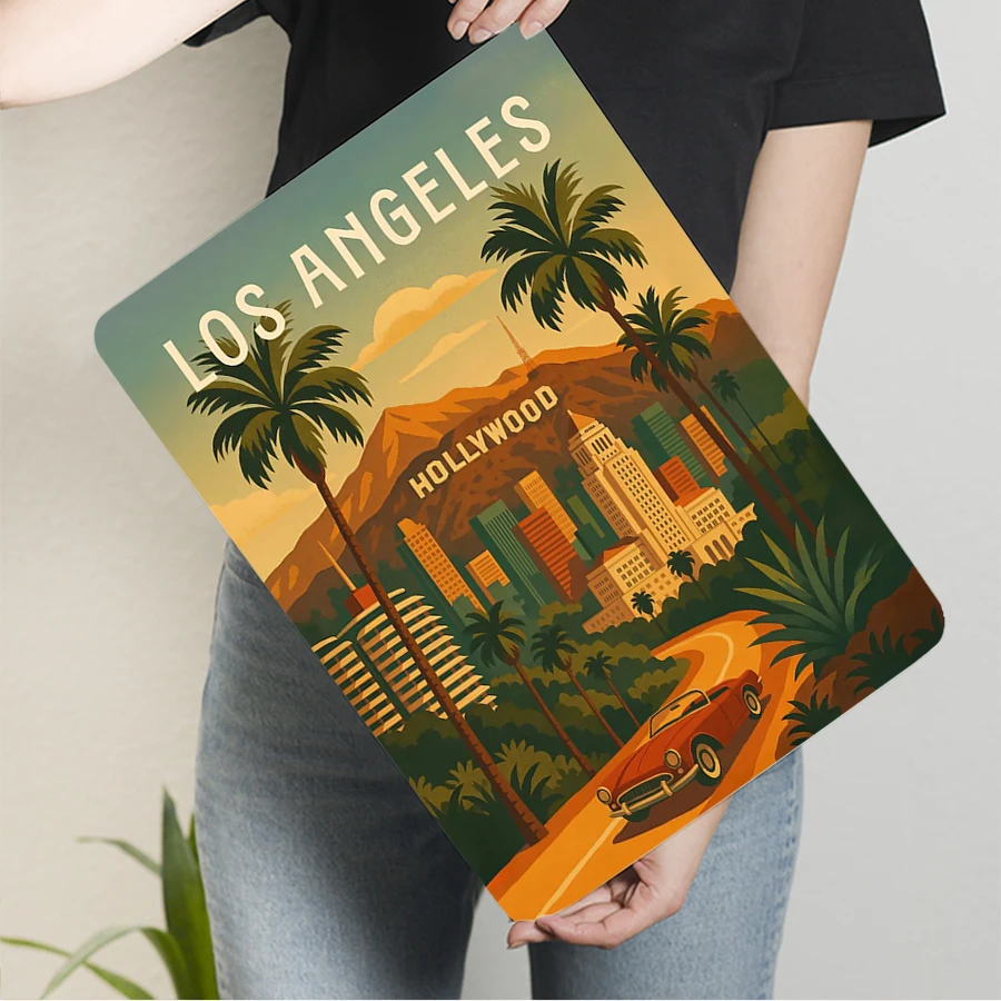 Фото Постер с путешествиями в Лос-Анджелесе – Hollywood Hills & Sunset Skies, жестяные знаки, автомобильный постер, винтажное украшение интерьера, декор для комнаты №3