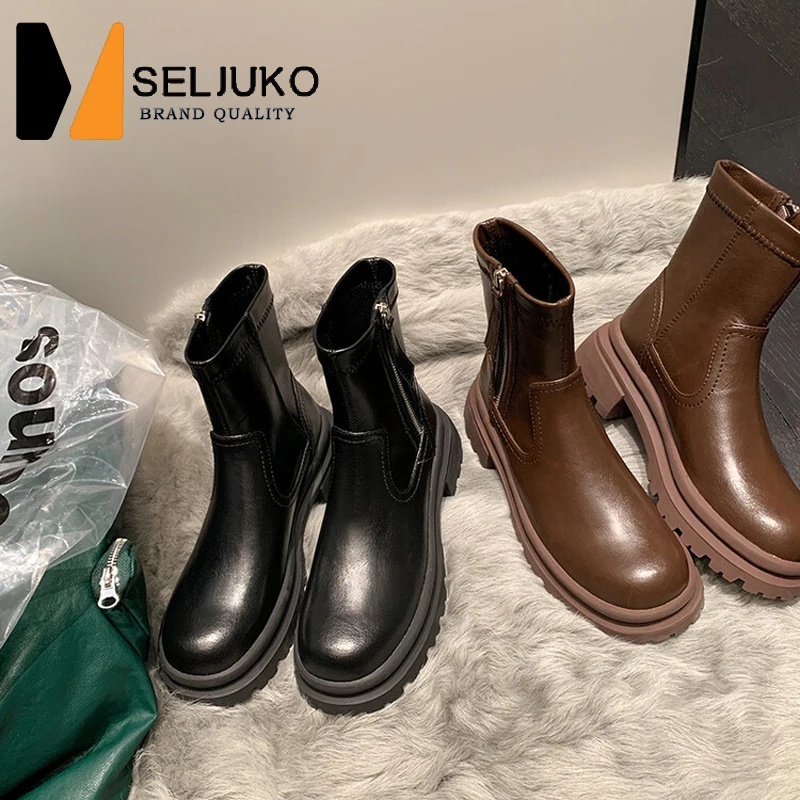 

Новинка 2022, облегающие дымчатые сапоги, женские короткие сапоги на толстой подошве, женские сапоги на среднем каблуке с боковой молнией и то...