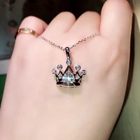 new simple cute silver plated crown pendant necklaces for women shine white cz stone inlay chains fashion jewelry party gifts
