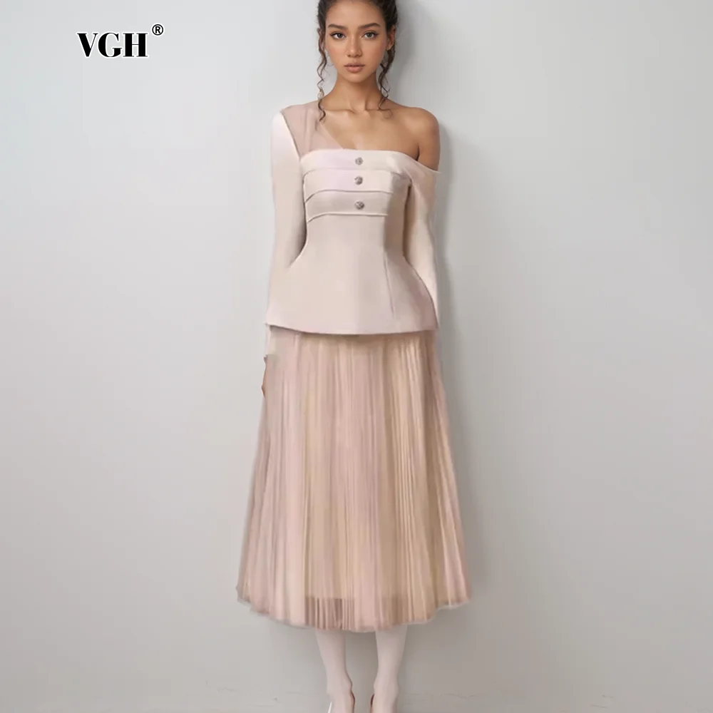 VGH Элегантные комплекты из двух предметов для женщин с диагональным воротником и