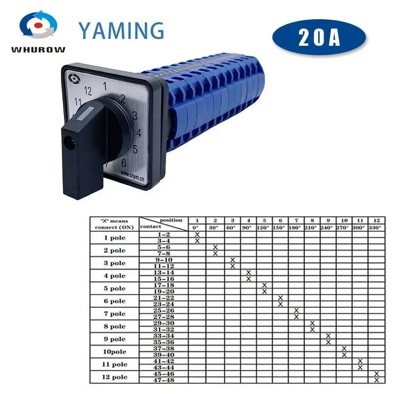 

LW26-20/12 кулачковый переключатель, 1-12 позиций, универсальные поворотные переключатели, 12-и 12-проводные, двенадцать полюсов, управление сигналом двигателя с двойной мощностью