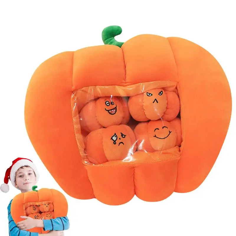 

Stuffed Pumpkin Fluffy Pillow Cartoon Stuffed Toy With With 4 Pumpkin Figures Halloween Plush Toy Stuffed Fluffy Hugging Pillow
