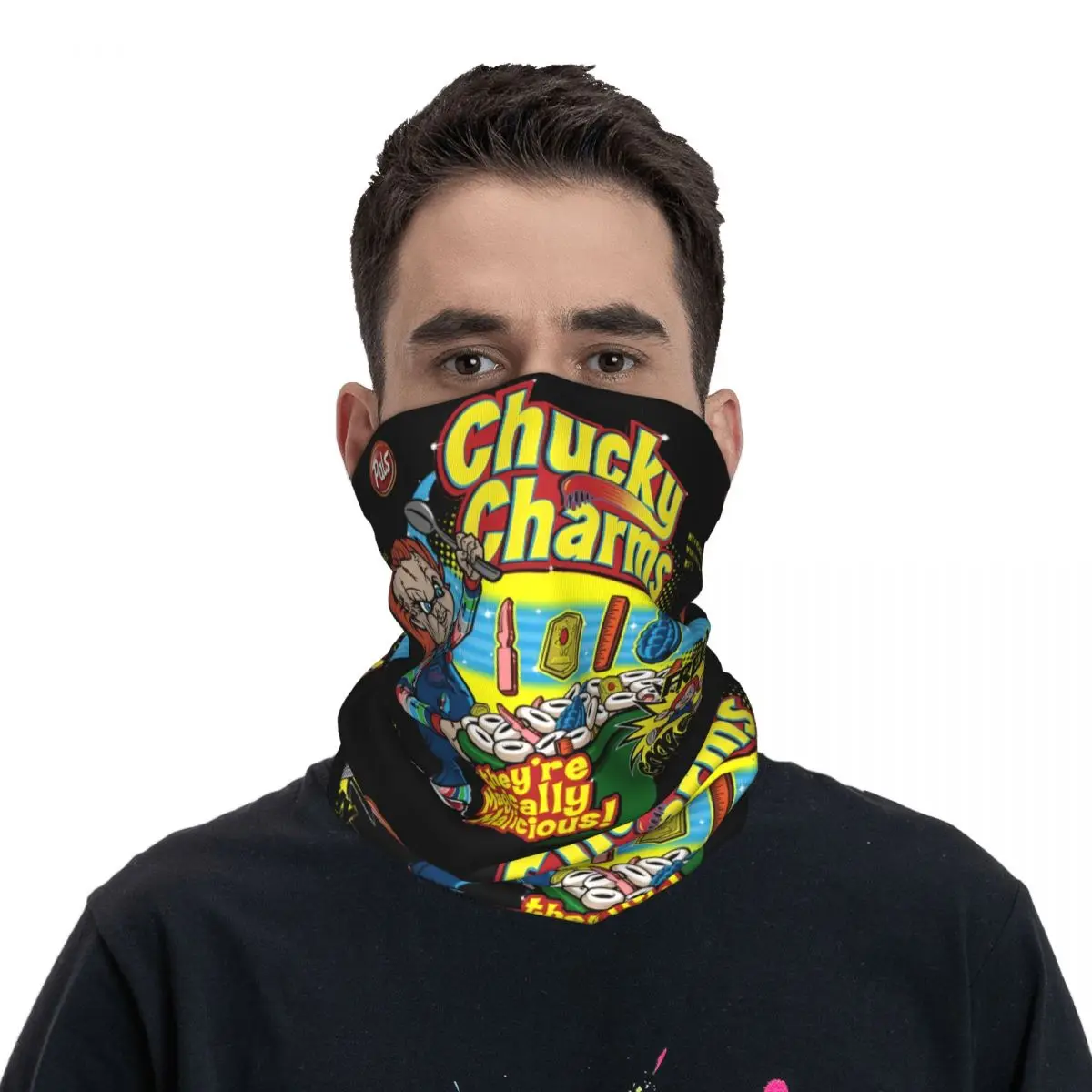 

Men Chucky Charms Bandana Merch Neck Gaiter Printed Horror Halloween Mask Scarf Multi-use Headband For Riding Breathable