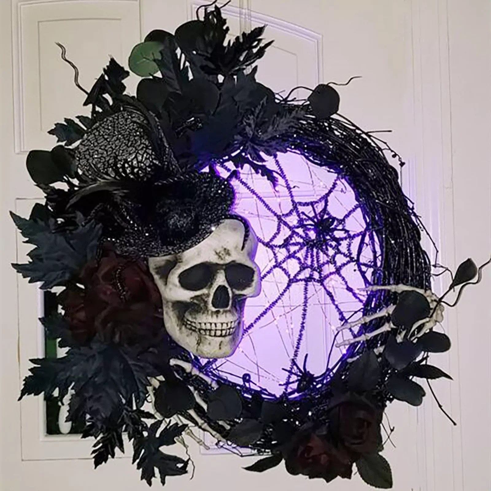

LED Lighted Halloween Wreath Fall Wreath Outdoor Front Door Indoor Wall Decor Ornament Home Supplies Room Decor Diy Party