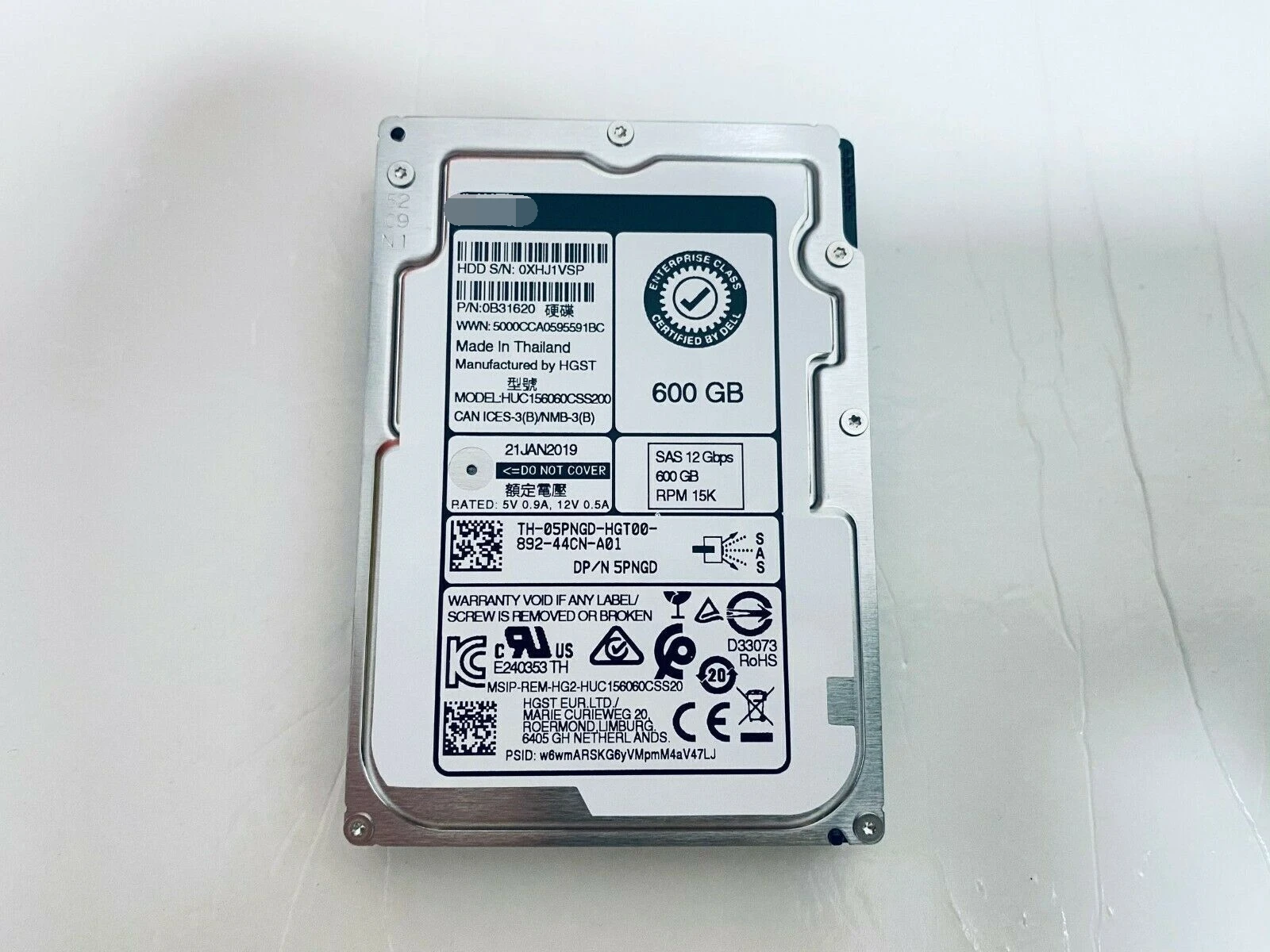 

FOR Dell 600GB 5PNGD SAS 2.5" 15K 12Gb/s HUC156060CSS200 05PNGD Hard Drive