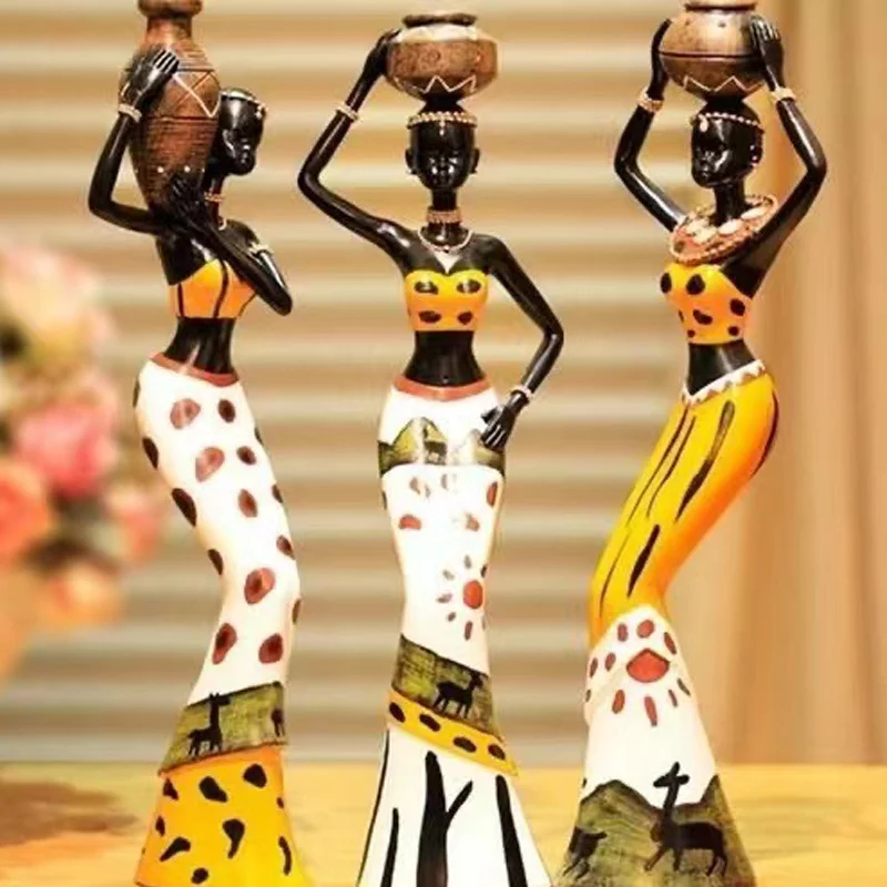 

3pcs/set African Women Resin Craft Tribal Lady Statue Exotic Doll Figurines Holder Home Decoration Sculptures Gift