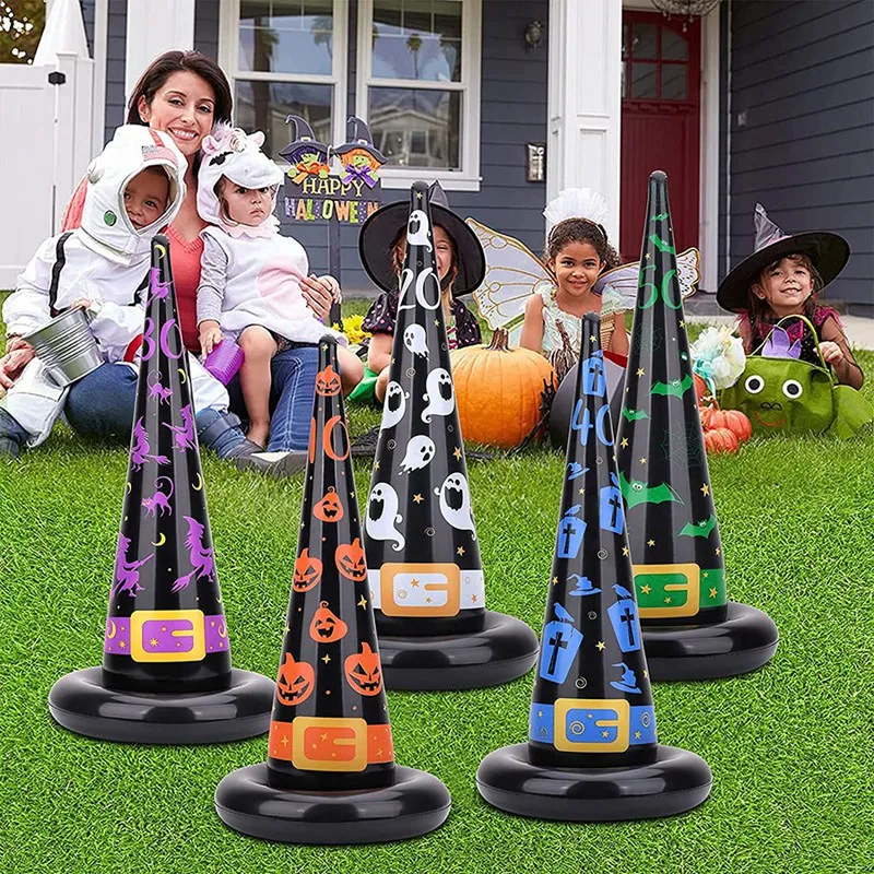 Halloween Party Toys Games Inflatable Witch Hat Ring Toss Game With Points Plastic Air Pump
