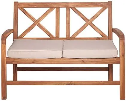 

Modern Solid Acacia Wood X Frame Outdoor Bench, 52 Inch, Brown