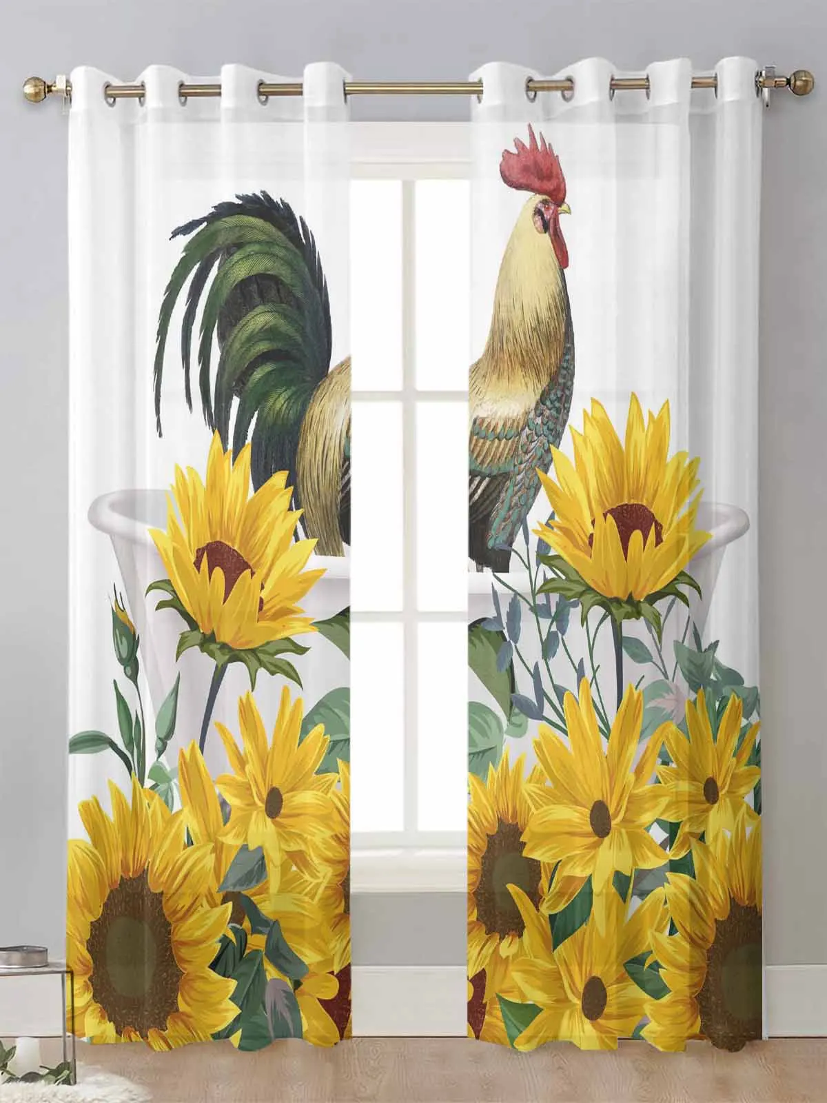 

Animal Sunflower Rooster Bathtub Sheer Curtains For Living Room Window Voile Tulle Curtain Cortinas Drapes Home Decor