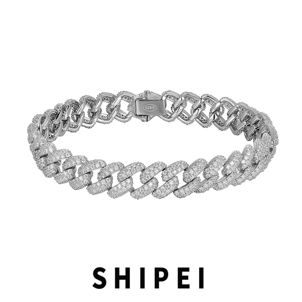 SHIPEI Hip Hop Rock 925 Sterling Silver White Sapphire Gemstone Unisex Chain Charm Bracelet Bangle Gift Fine Jewelry Wholesale