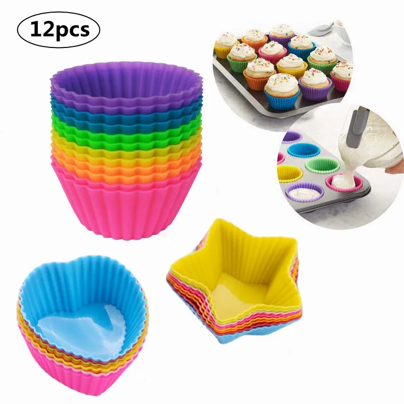 

6/12Pcs Silicone Cupcake Mold Bakeware Cupcake Liner Reusable Muffin Baking Nonstick Moulds Kitchen Baking Accessories Muffin