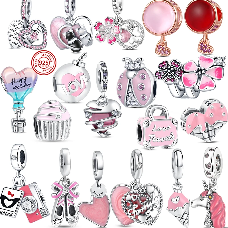 

New Fit Original Pandora Dangle Charms Beads 925 Silver Pink Infinity Heart Wine Glass Flower For Bracelets Women Making Jewelry