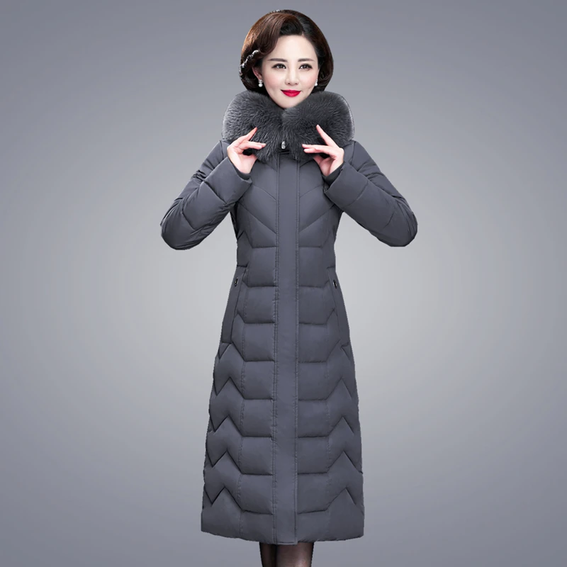 

X-long Warm Women Coats Slim Office Ladies Solid Women's Winter Down Jacket Hooded With Fur Collar Thick Padded Parkas