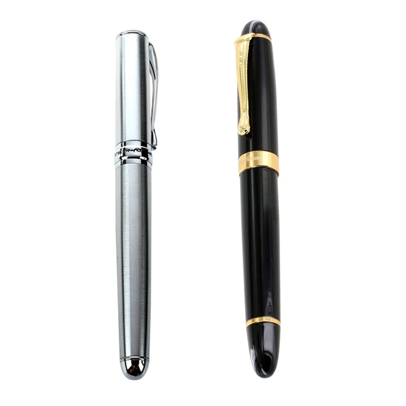 

Jinhao 1Pcs Fountain Pen 450 Black With Gold Broad Nib & 1Pcs X750 Classic Silver Ct Fountain Pen , Smooth Writing Pen