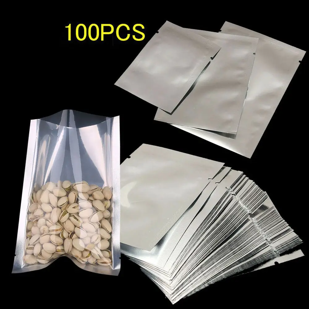 100PCS Heat Seal Aluminium Foil Bags Vacuum Sealer Pouches Food Grade Storage Bag Kitchen Supplies