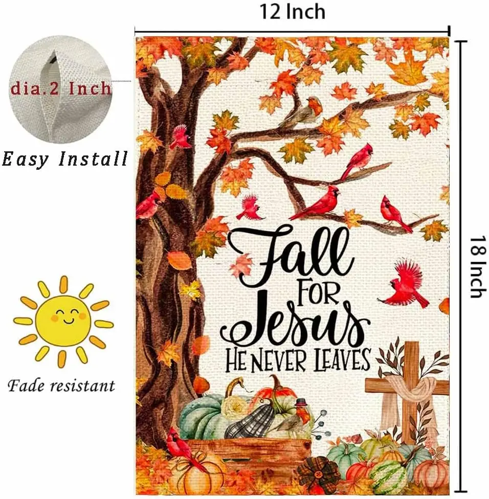 RABUSOFA осень для Иисуса Садовый флаг 12x18 дюймов двусторонний улицы Осенний клен он