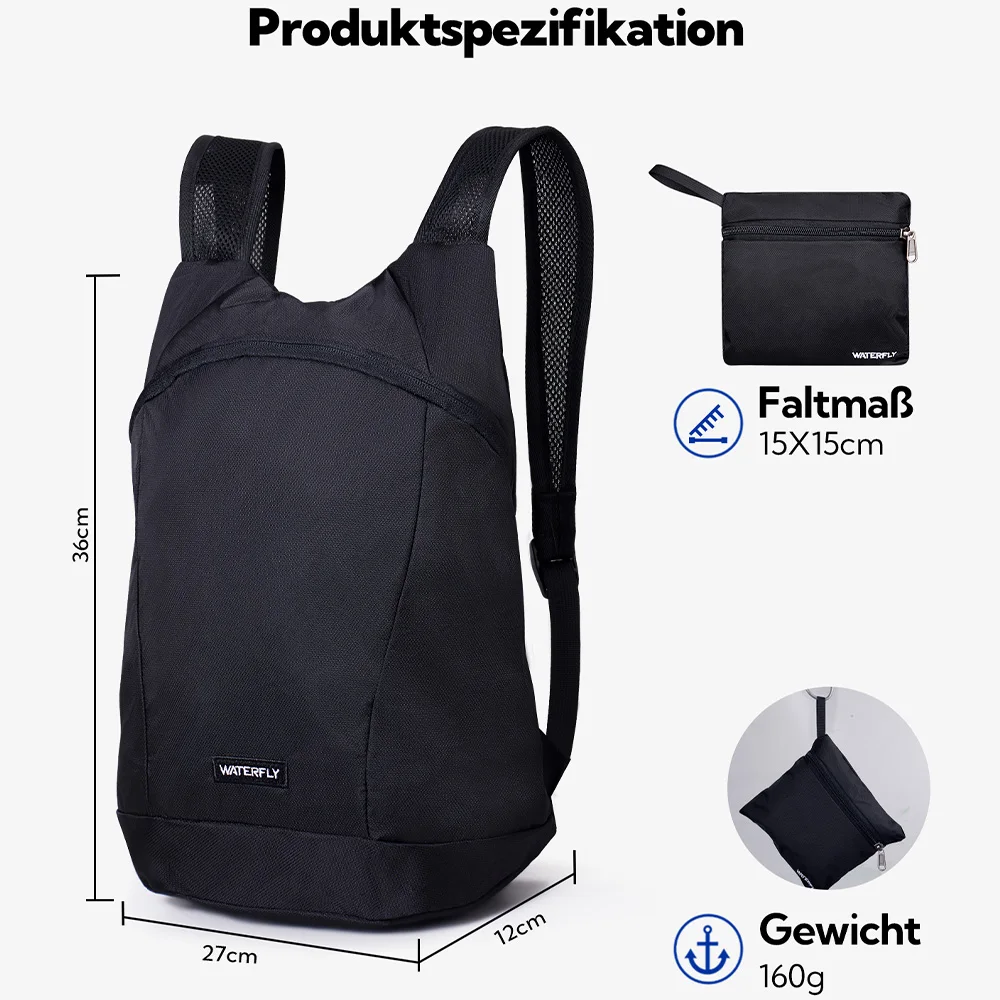 Фото Складной легкий походный рюкзак WATERFLY, 15 л, компактный дорожный рюкзак для мужчин и женщин, сверхлегкая тонкая повседневная сумка для дневного отдыха №2