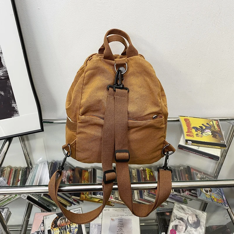 Large Capacity Washed Canvas Multi Shoulder Crossbody Bag Lazy Solid Color Small Backpack Casual Fashion Simple