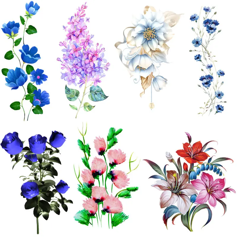 

Iron on Flower Patches for Clothing Woman's Dress Appliques Beautiful Rose Blue Flowers Heat Transfer Stickers on Girl's T-shirt