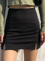 womens skirt black split office kawaii ladies high waist elegant slim mini skirt student trendy simple y2k high waisted skirt