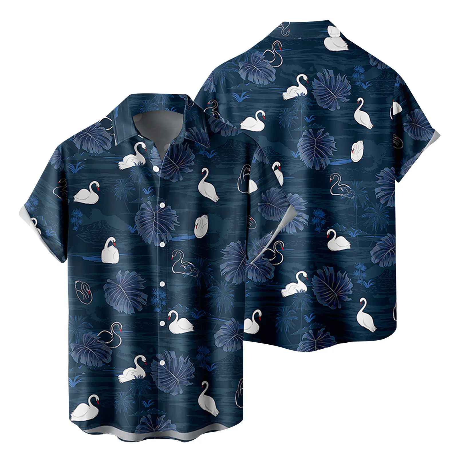 

Мужская свободная рубашка с коротким рукавом, Повседневная белая рубашка с отложным воротником и пряжкой с 3d-цифровым принтом