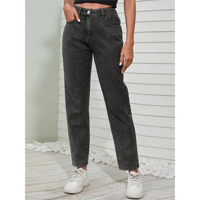 Jeans Women 2023 European Beauty Jeans Washed Women's Casual Black Straight Mid Waist