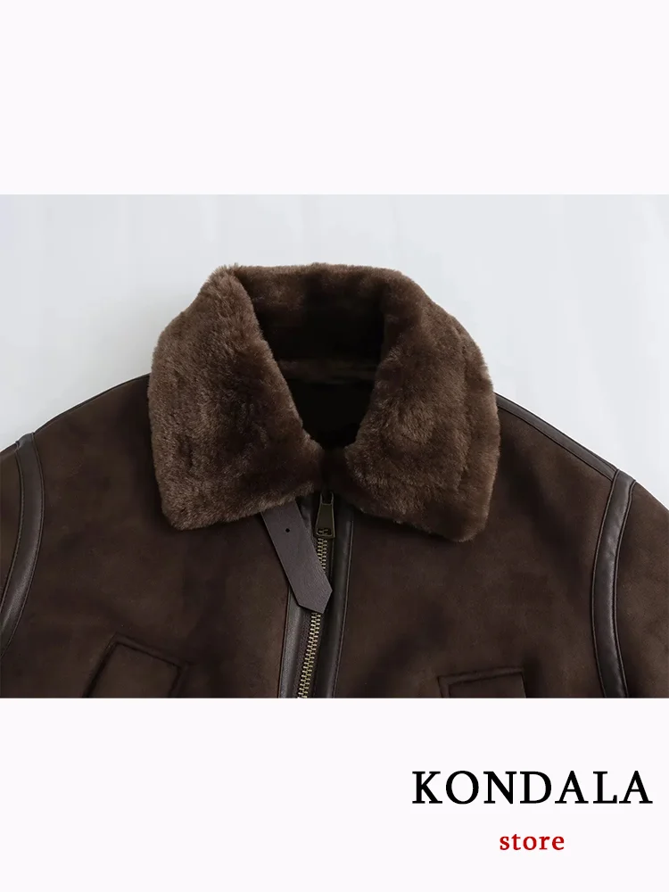 KONDALA винтажные шикарные коричневые женские кожаные куртки на молнии с карманами