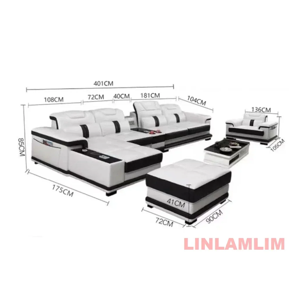 MINGDIBAO Современный итальянский секционный диван из натуральной кожи с USB и