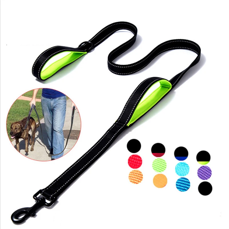 

Reflective Padded Dog Leash Nylon Mesh Padded Puppy Large Dog or Cat Two Handle Durable Small Medium Large Training Leash