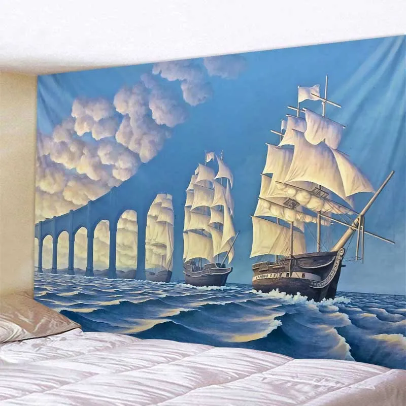 

Seascape Sailing Tapestry Wall Hanging Nature Scenery Art Psychedelic Home Decor Tapestry Moda