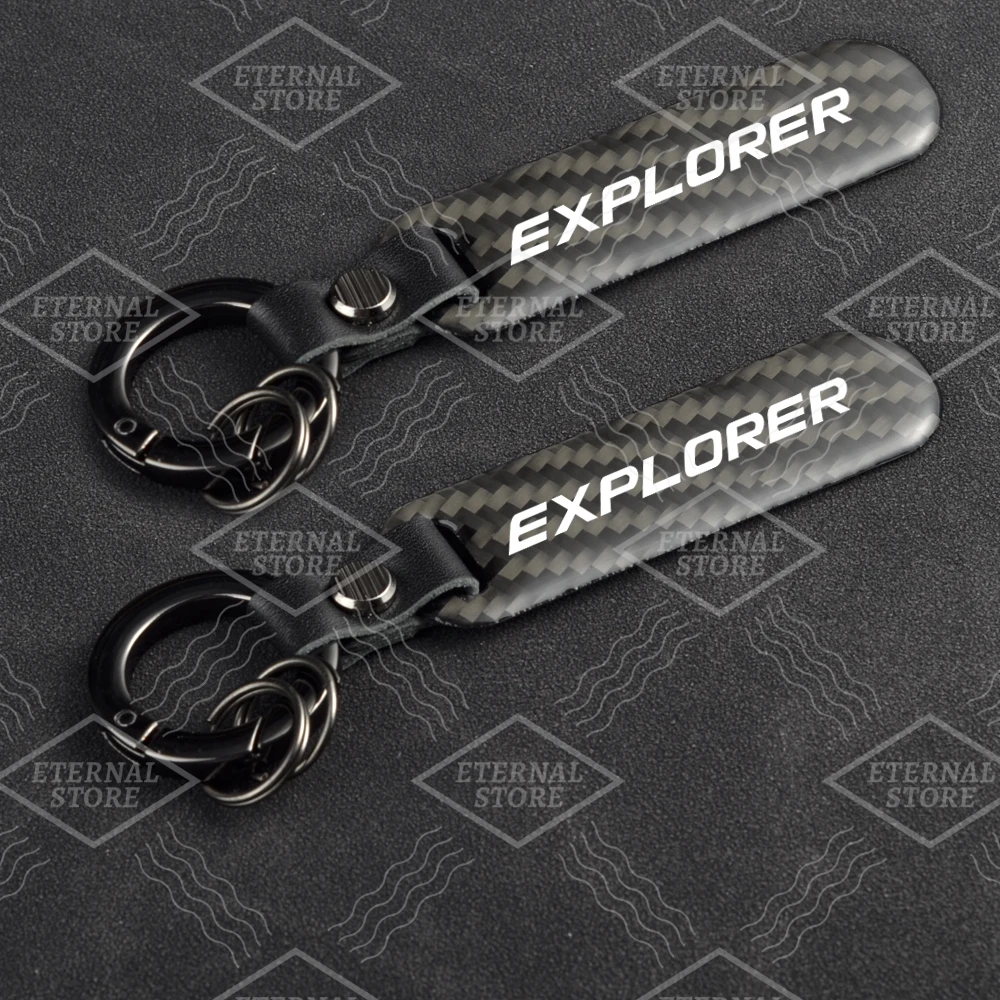 

Car Keychain Explorer Logo Carbon Fibre Keyring Key Ring Holder For Ford Creative Accessories