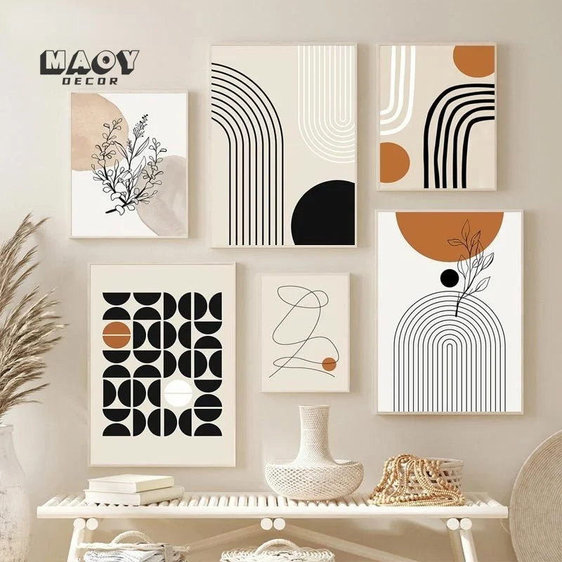 

Abstract Line Frame Poster Beige Boho Canvas Painting for Livingroom Bedroom Wall Art Print Pictures Interior Home Decoration