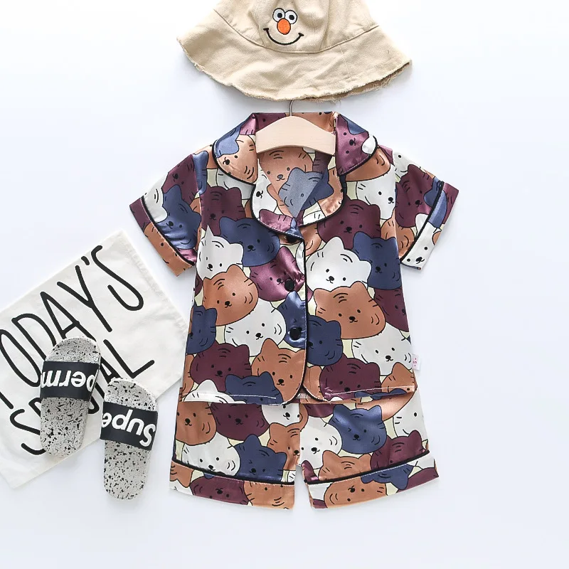 

Комплект одежды для маленьких девочек, рубашка с коротким рукавом и цветочным рисунком, топ и брюки, пижамный комплект, милая Домашняя одежд...