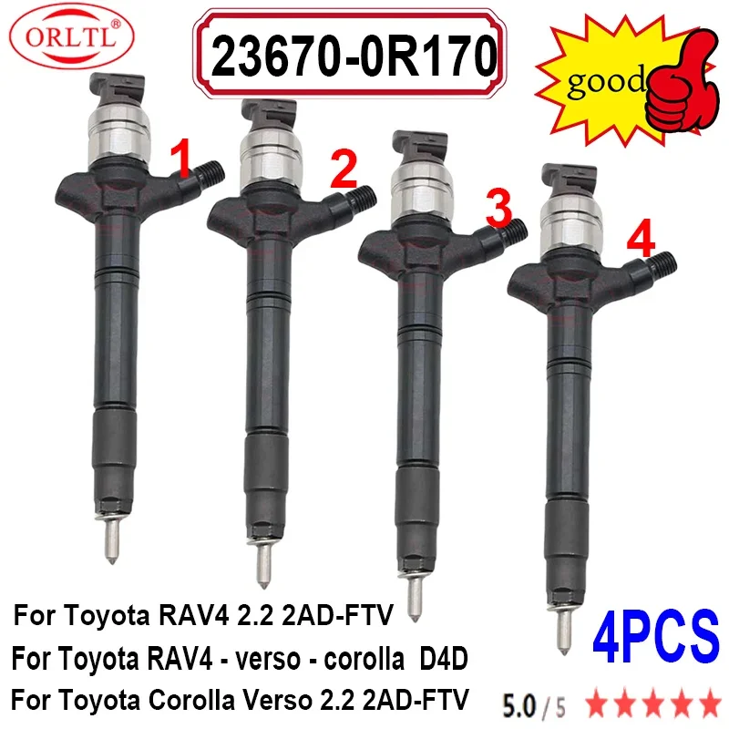 Автомобильный топливный инжектор 236700R170 4 шт. 23670-0R170 23670 0R170 для Toyota Corolla Verso/RAV4 2 2AD-FTV