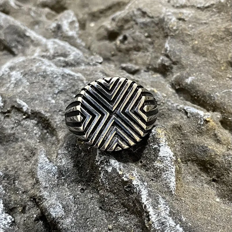 

Classic Pattern Viking Simple Stainless Steel Rings Punk For Mens Vintage Gift Biker Jewelry Fashion Metal Geometric Wholesale