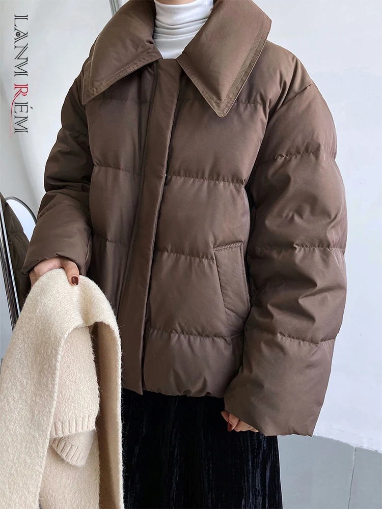 

LANMREM Winter Short Coats For Women Loose Casual Lapel Solid Color Zipper Korean Style Female Warm Clothing Dropshipping 2R8837