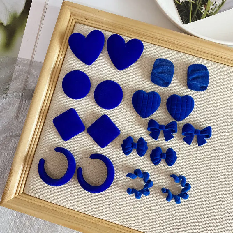 

Romantic Royal Klein Blue Stud Earrings Collection Heart Bow Knot Circle Square Geometric Pure Earrings for Women Jewelry