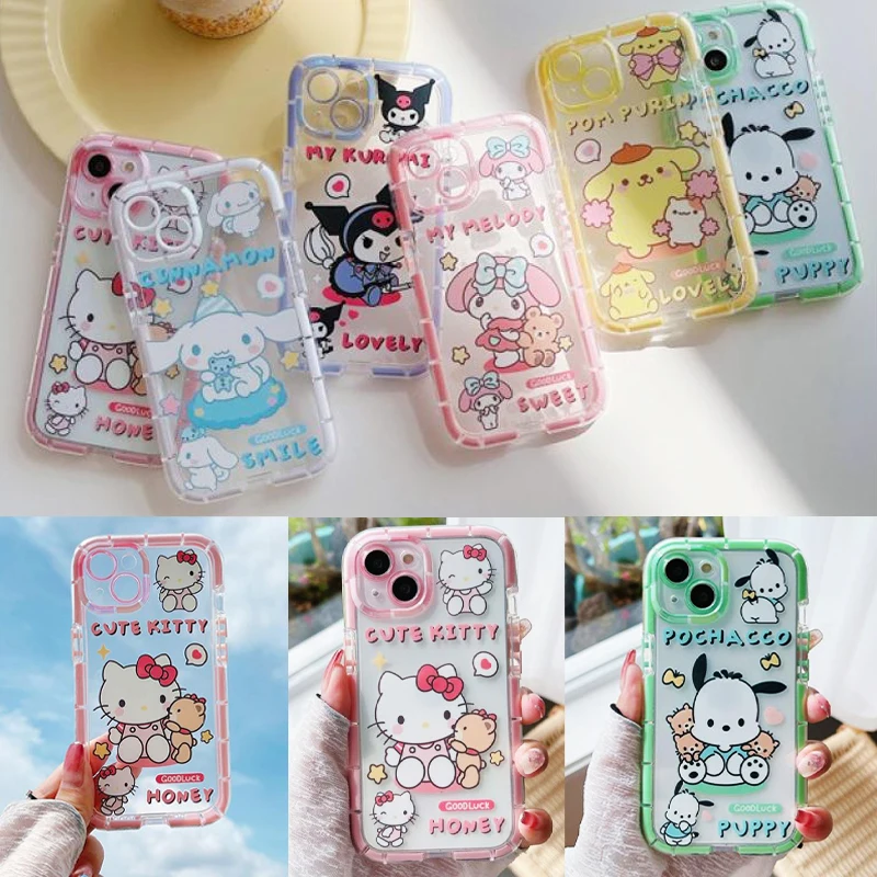 

Kawaii Hello Kitty Kuromi Phone Case for Iphone 13 12 11 Pro Max Xr Xs Transparent Cellphone Cover Cartoon Mobile Phone Shell